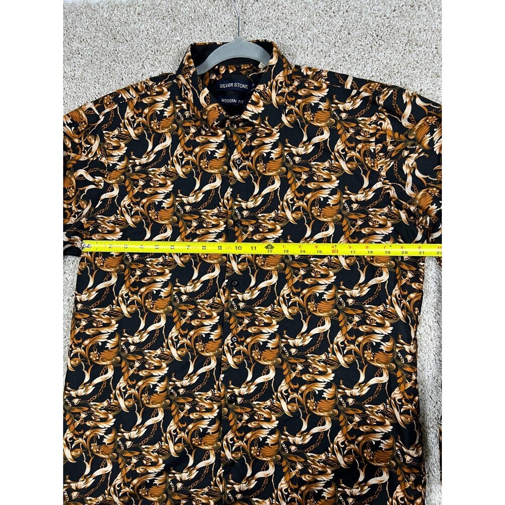 Silver Stone Modern Fit Men’s XXL Black Gold Baroque Button Up Dress Shirt - Picture 2 of 8